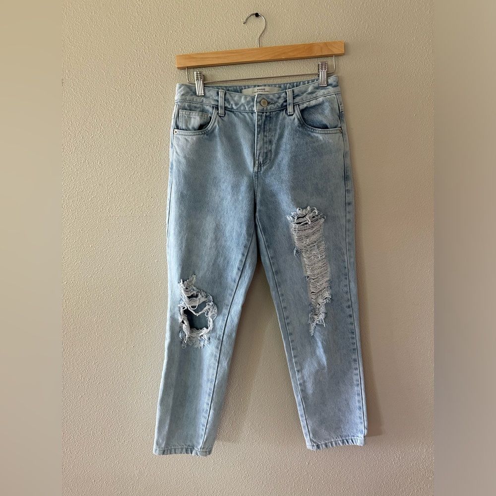 Kansas Straight Leg Jeans Light Wash Distressed High Waist Size 26